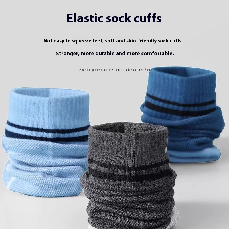 Mesh Breathable Solid Color Polyester Cotton Short Tube Massage Footbed Athletic Socks - Image 3