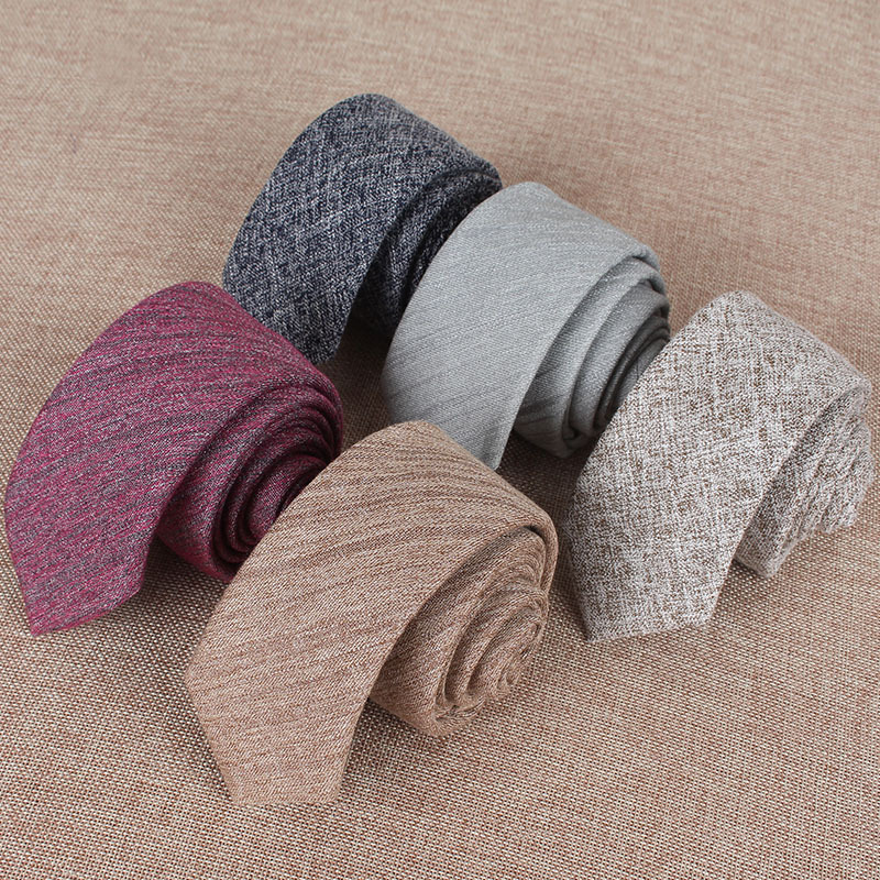 Solid Color Korean Style Narrow Cotton Men's 6cm Formal Wear Business Casual Wedding Tie - Image 2