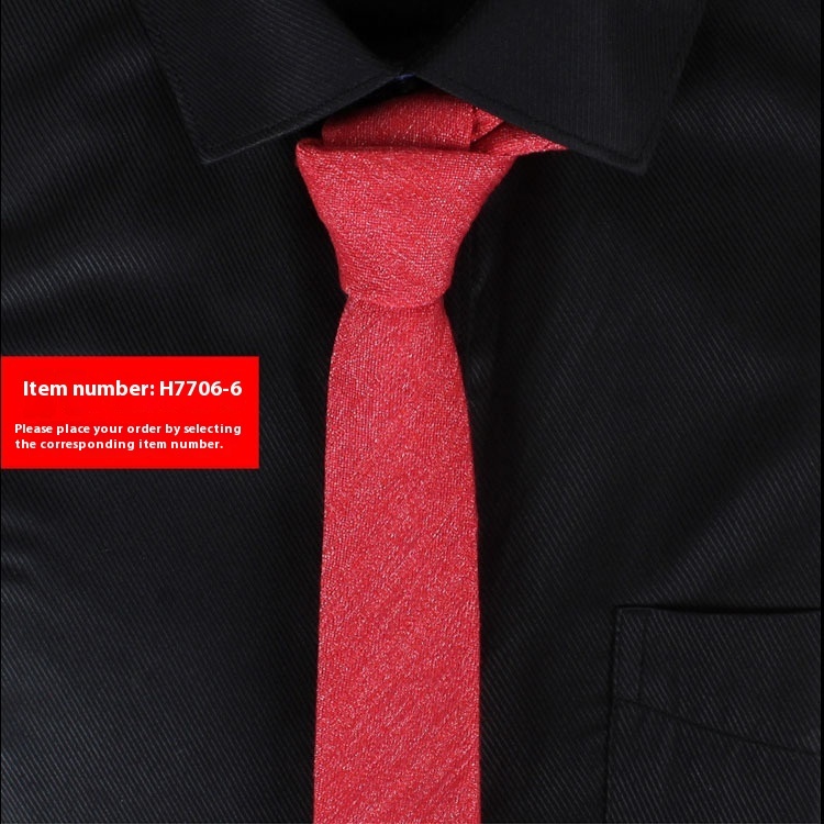 Solid Color Korean Style Narrow Cotton Men's 6cm Formal Wear Business Casual Wedding Tie - Image 10