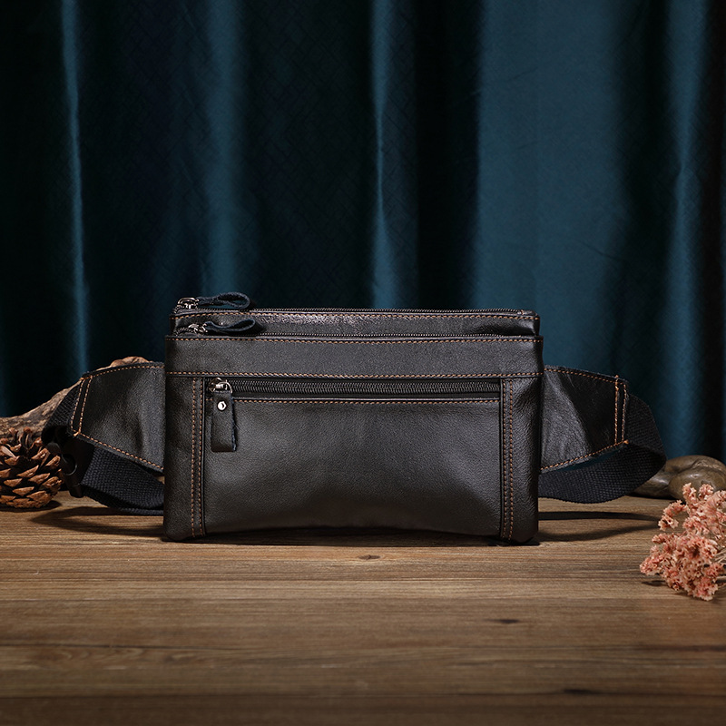 Men's Outdoor Work First Layer Cowhide Large Capacity Waterproof Waist Bag - Image 2