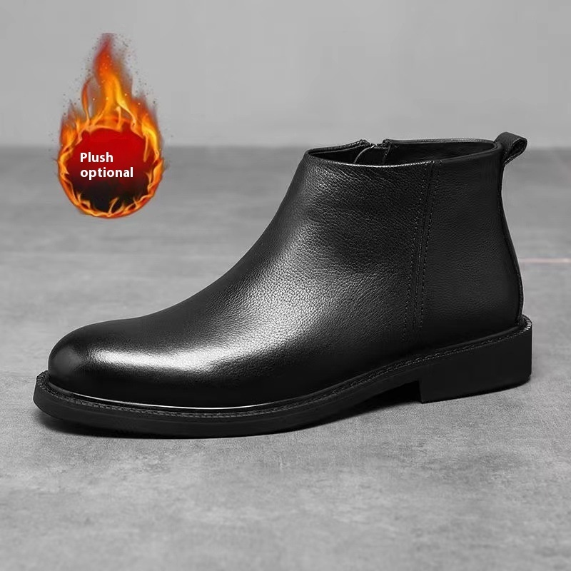 Men's Leather Shoes Solid Color Chelsea Boots - Image 7