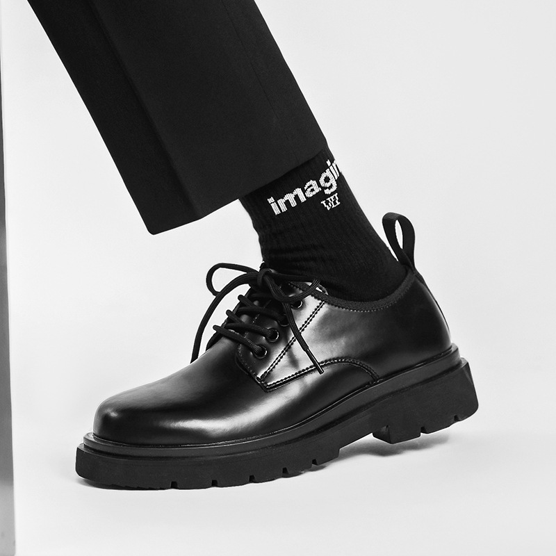 Men's British-style Thick-soled Korean-style Black Leather Shoes - Image 5