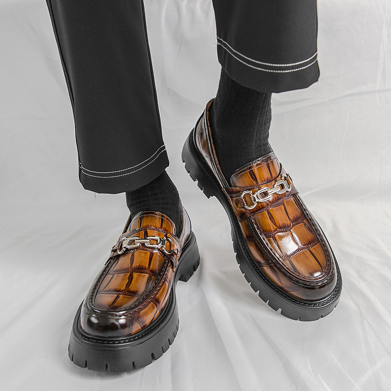 Autumn Men's Fashion Platform Increased Plus Size Crocodile Pattern Loafers - Image 2