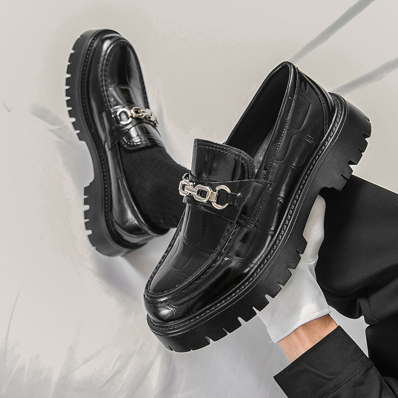 Autumn Men's Fashion Platform Increased Plus Size Crocodile Pattern Loafers - Image 3