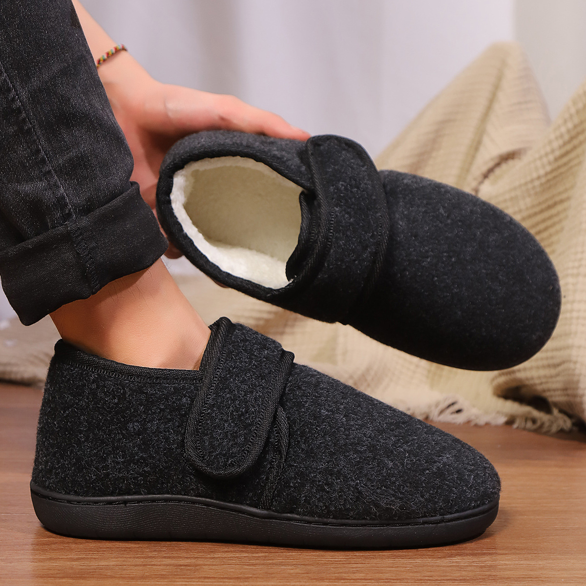 New Cotton Slippers Bag Heel Men's Winter Home Indoor Platform Warm - Image 4