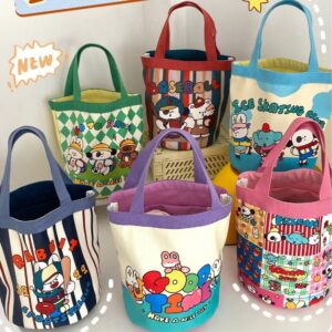 Cute Graffiti Ins Printing Cylinder Canvas Bucket Bag