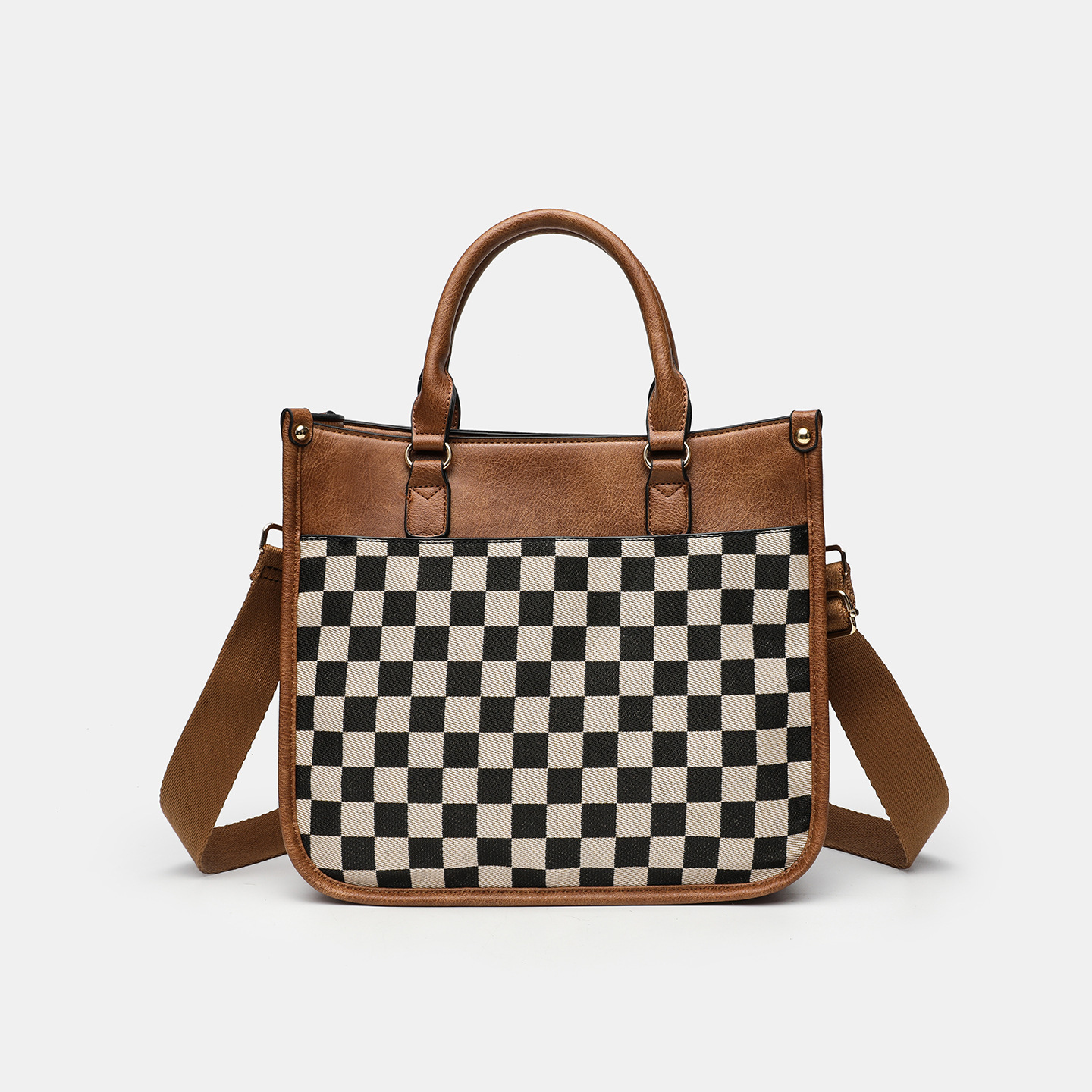 Large Capacity Chessboard Assorted Colors Retro Shoulder Bag - Image 2