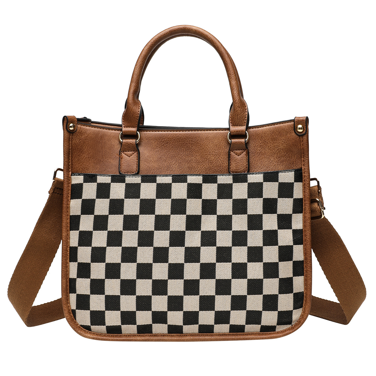 Large Capacity Chessboard Assorted Colors Retro Shoulder Bag - Image 5