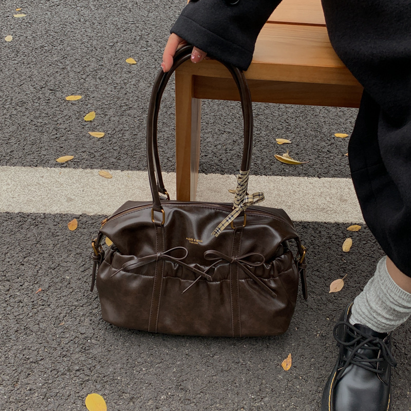 Retro Women's New Fashionable Korean Style Portable Bowling Bag Large Capacity