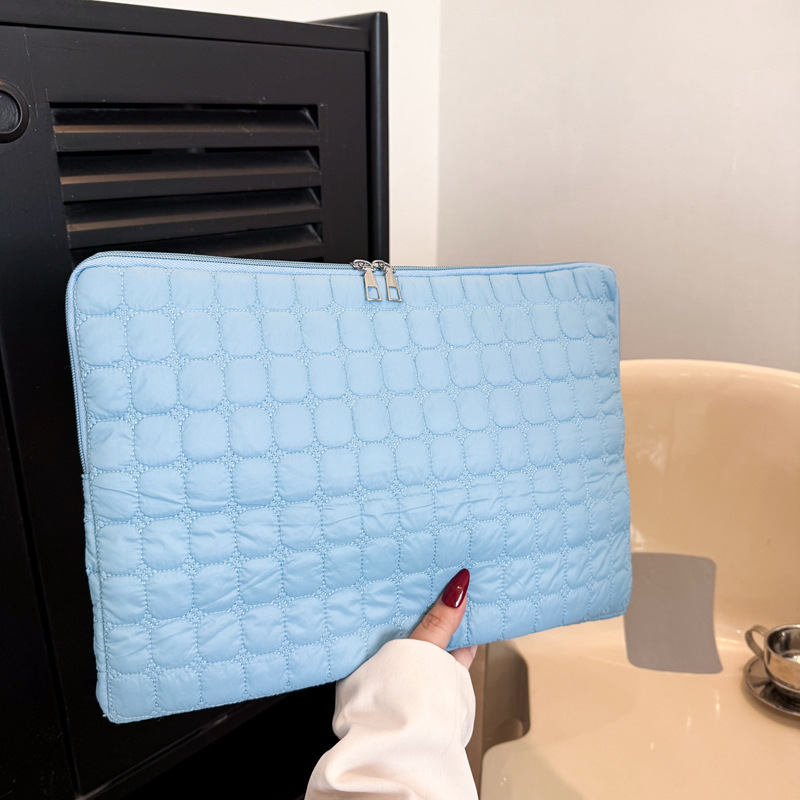 Solid Color Cloud Cotton Pleated Plaid Casual Simple Flat Storage Bag - Image 7