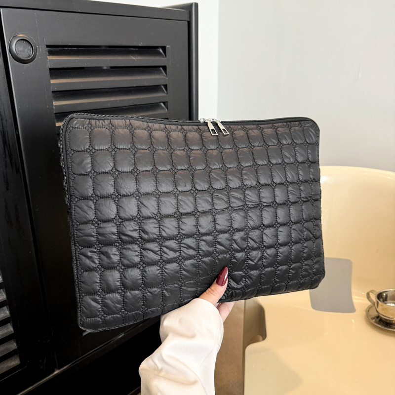 Solid Color Cloud Cotton Pleated Plaid Casual Simple Flat Storage Bag - Image 10