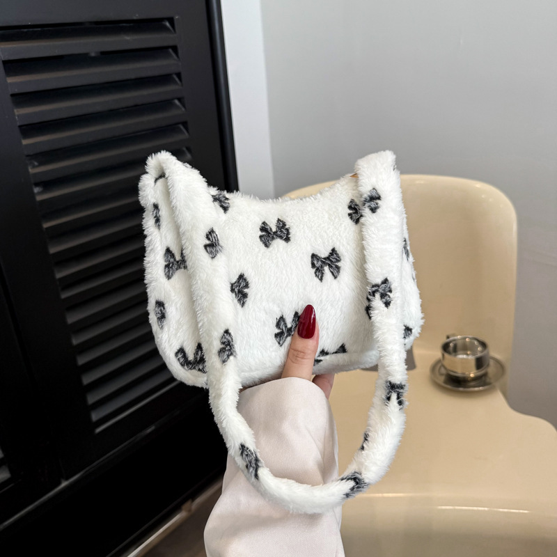 Shoulder Bag Contrast Color Fur Bag Autumn And Winter Plush Casual Handbag - Image 7