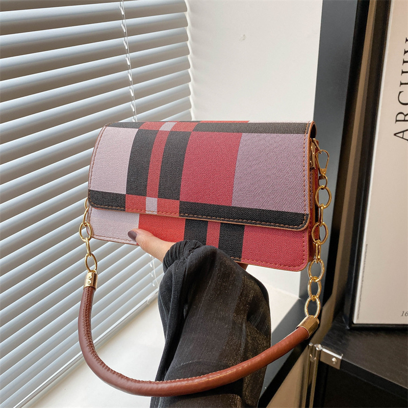 One-shoulder Portable Underarm Flow Color Contrast Patchwork Small Square Bag - Image 2