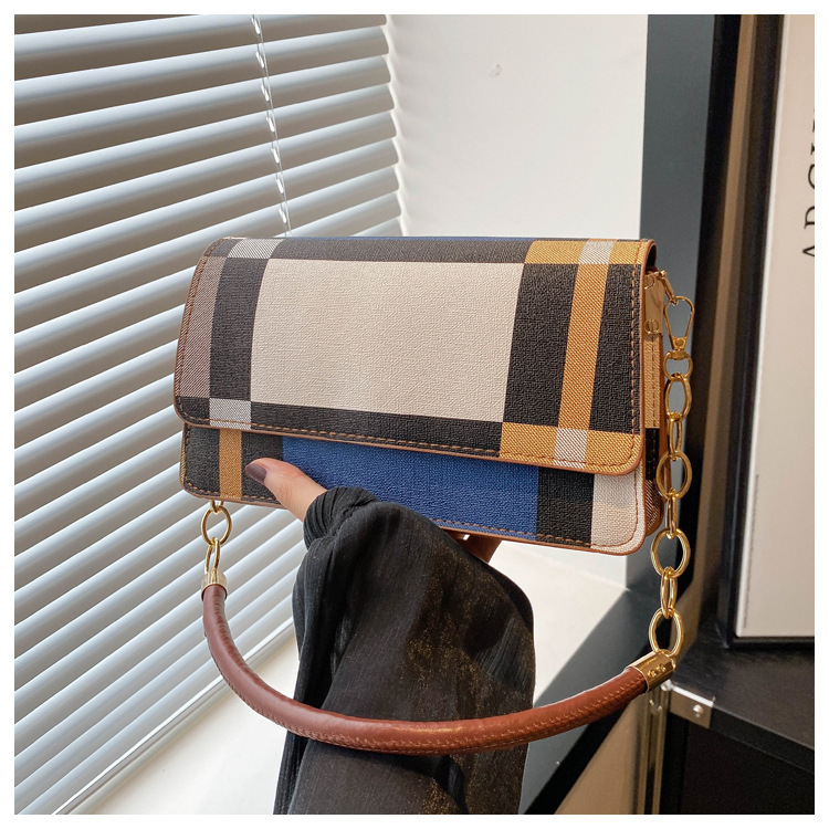 One-shoulder Portable Underarm Flow Color Contrast Patchwork Small Square Bag - Image 8