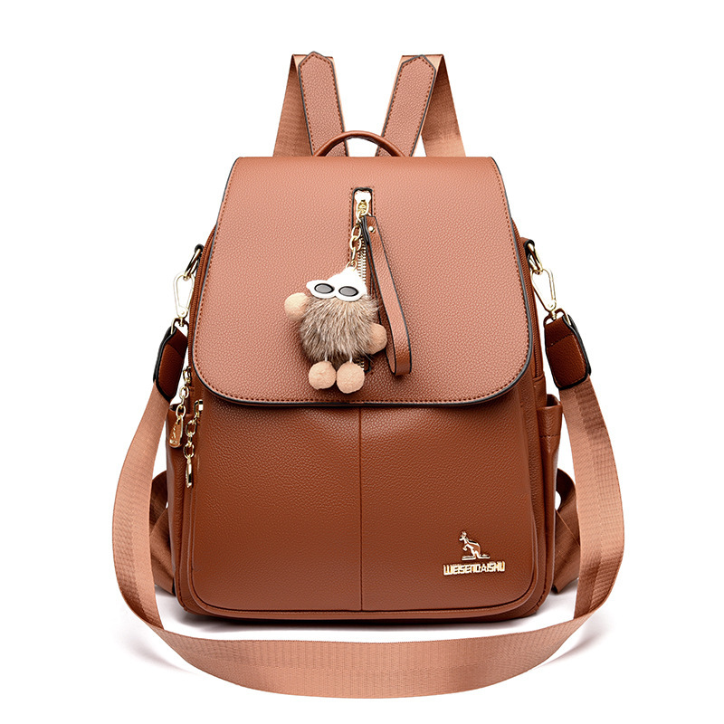New Genuine Leather With Pendant High-value Female Student Travel Backpack - Image 8