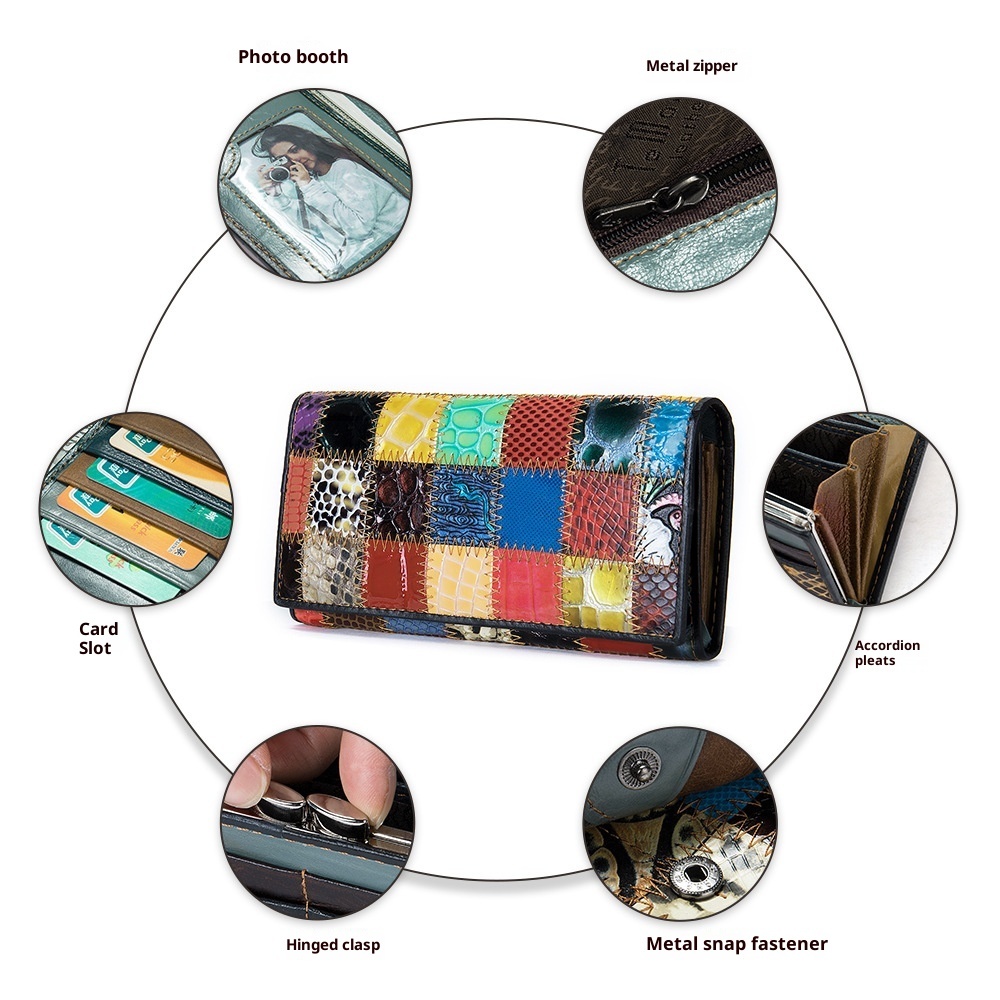 Women's Leather Storage Mid-length Personalized Cowhide Stitching Wallet - Image 2