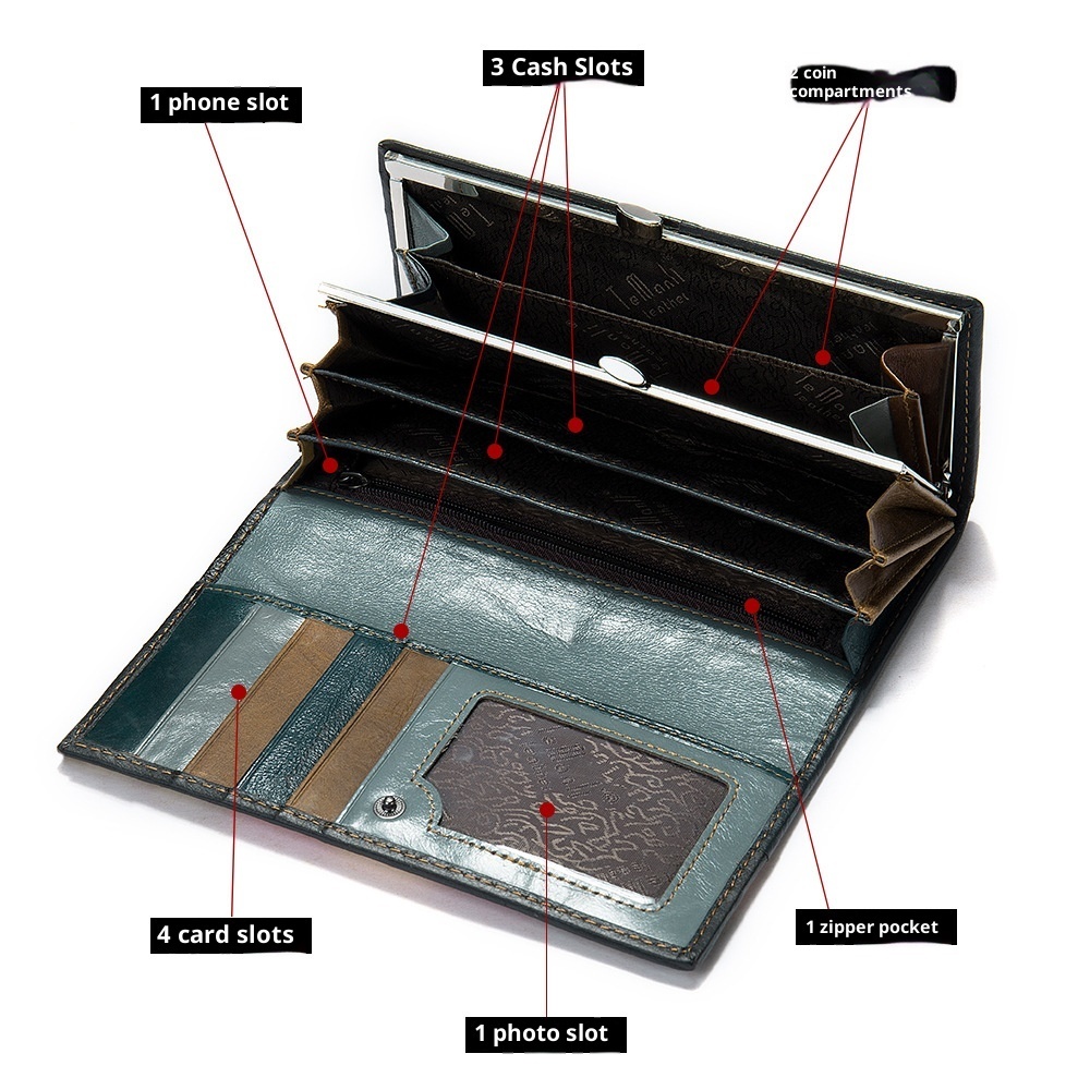 Women's Leather Storage Mid-length Personalized Cowhide Stitching Wallet - Image 3