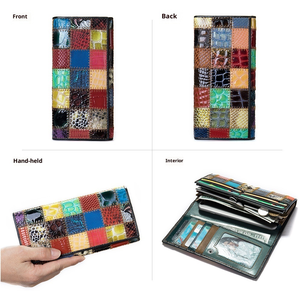 Women's Leather Storage Mid-length Personalized Cowhide Stitching Wallet - Image 5
