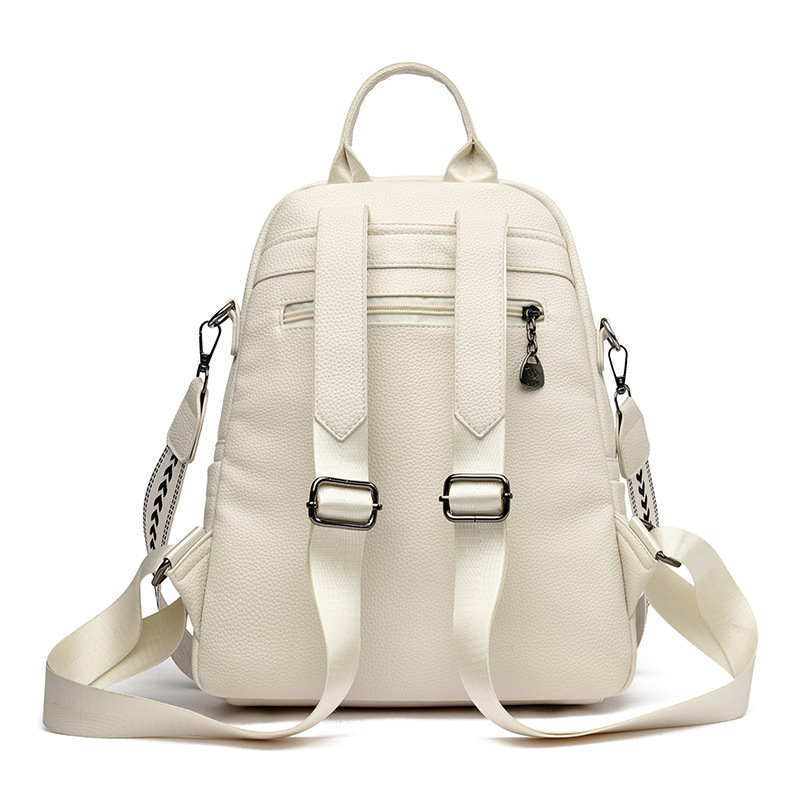 Geometric Patchwork Genuine Leather Exquisite Student Kangaroo Backpack - Image 4