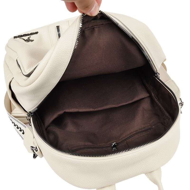 Geometric Patchwork Genuine Leather Exquisite Student Kangaroo Backpack - Image 5