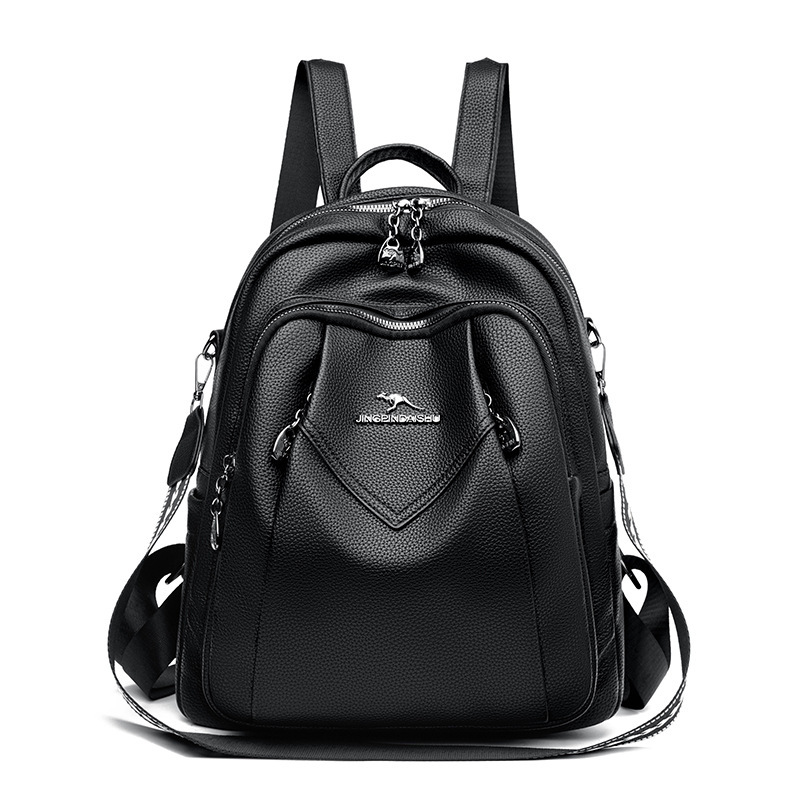 Geometric Patchwork Genuine Leather Exquisite Student Kangaroo Backpack - Image 6