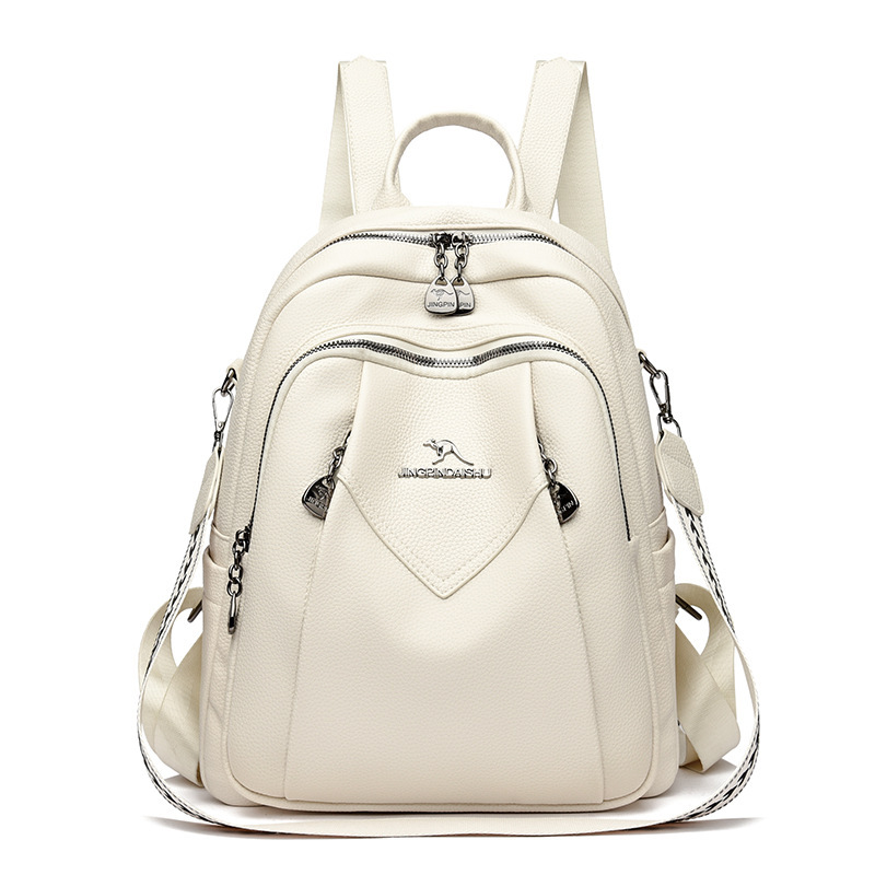 Geometric Patchwork Genuine Leather Exquisite Student Kangaroo Backpack - Image 7