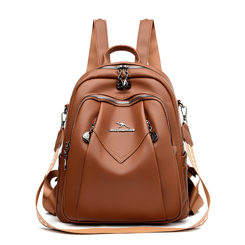 Geometric Patchwork Genuine Leather Exquisite Student Kangaroo Backpack - Image 8