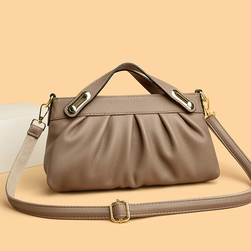 Leather Niche Pleated Shoulder Crossbody Bag - Image 3