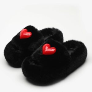 Heart-shaped Thick Bottom Fluffy Slippers Women's Outer Wear New Autumn And Winter Fleece-lined
