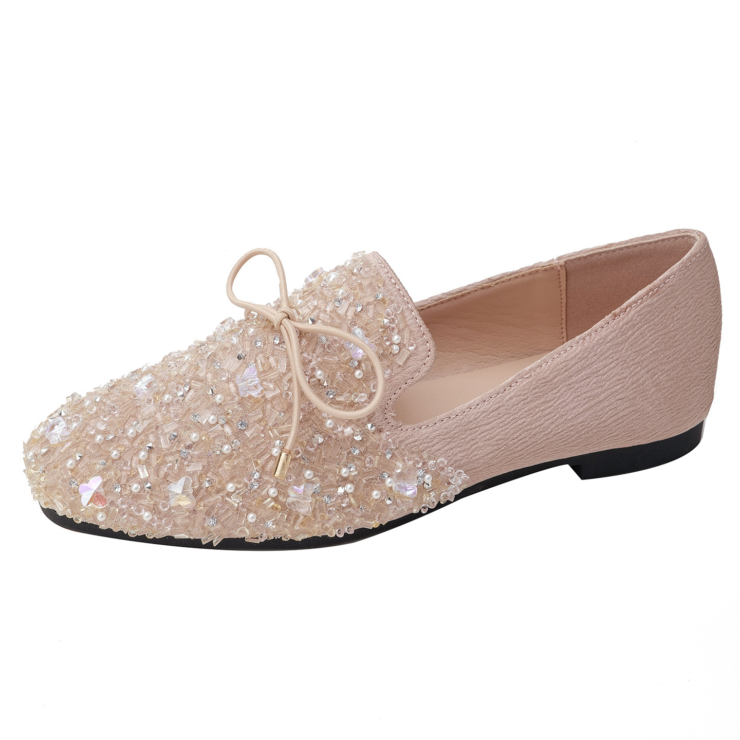 Rhinestone Square Head Pumps Women's Flat Low-cut All-match - Image 3