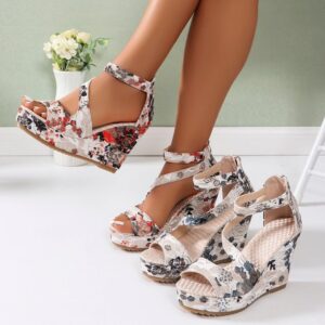 Women's Muffin Wedge Flower Lace Up Lace Fashion Sandals