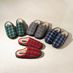 Winter Warm Woolen Plaid Cotton Slippers