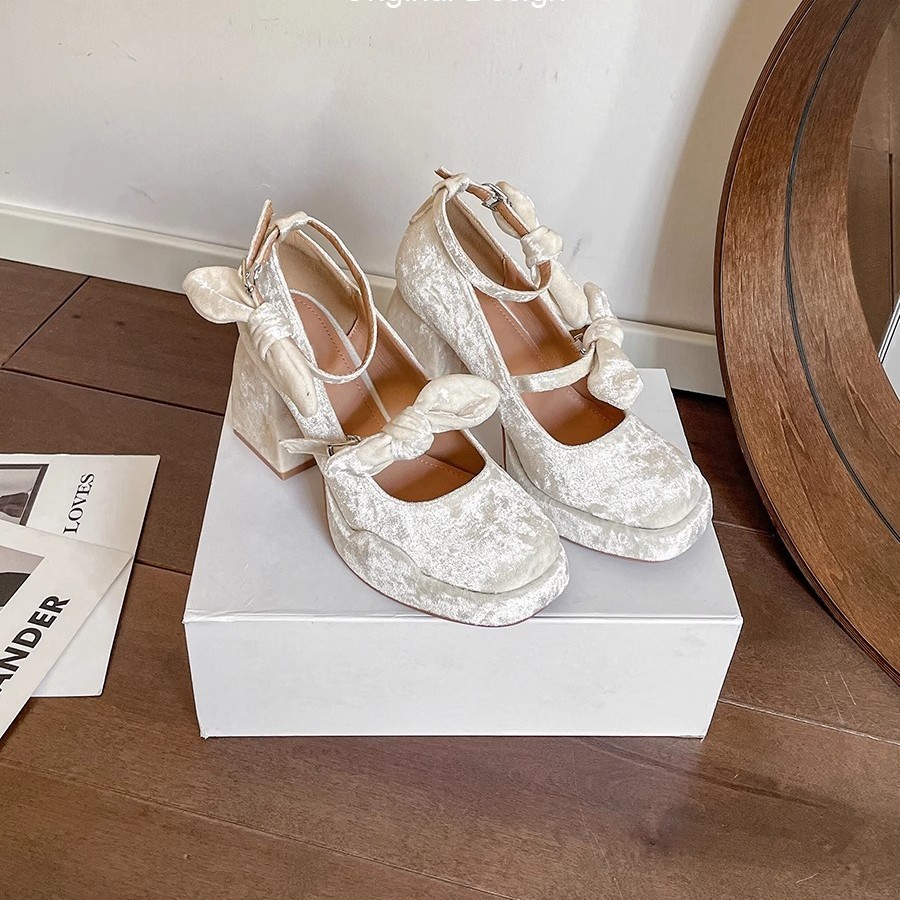 Gentle Chunky Heel Waterproof Platform High Heels Bow Pumps