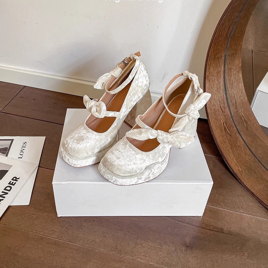 Gentle Chunky Heel Waterproof Platform High Heels Bow Pumps - Image 2