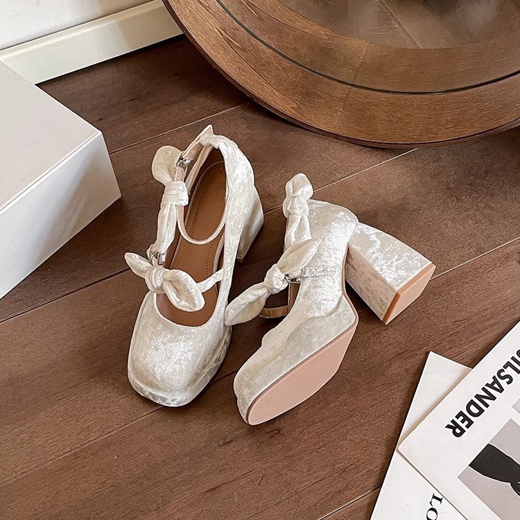 Gentle Chunky Heel Waterproof Platform High Heels Bow Pumps - Image 3