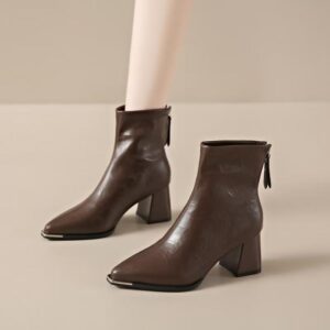 Pointed Toe Simple Fashion Chunky Heel Comfortable Retro All-matching Women's Boots