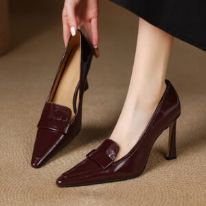 Pointed-toe Authentic Leather Pumps Women's Stiletto Heels