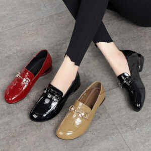 Soft Leather British Style Leather Shoes Shiny Leather Slip-on Two-way Shoes