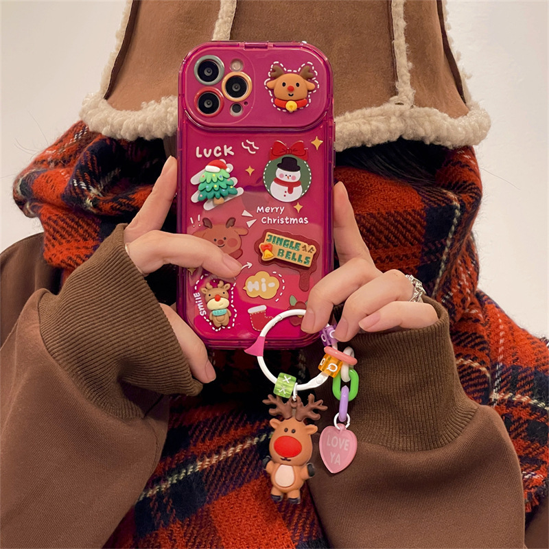 Xmas Santa Claus Cute Elk Hat Pendant Flip Christmas Phone Case For I Phone 15 14 13 12 11 Pro Max Pro Silicone Protection Cover - Image 3