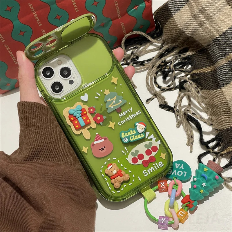 Xmas Santa Claus Cute Elk Hat Pendant Flip Christmas Phone Case For I Phone 15 14 13 12 11 Pro Max Pro Silicone Protection Cover - Image 5