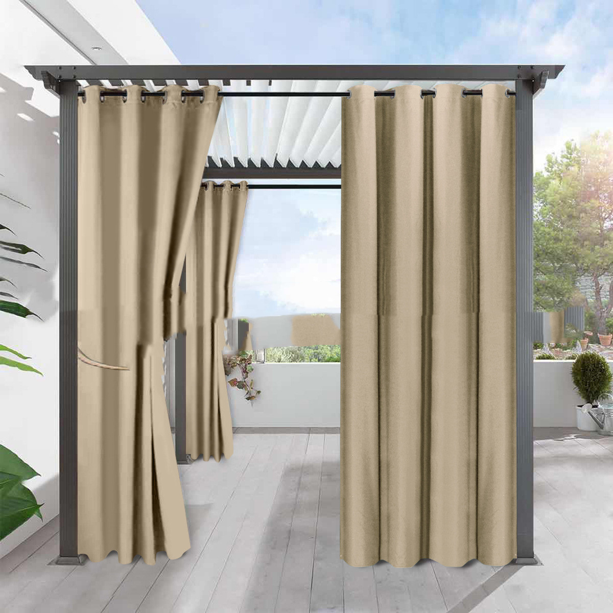 Simple Full Blackout Solid Color Fine Linen Blackout Waterproof Sunscreen Heat Insulation Curtain - Image 5