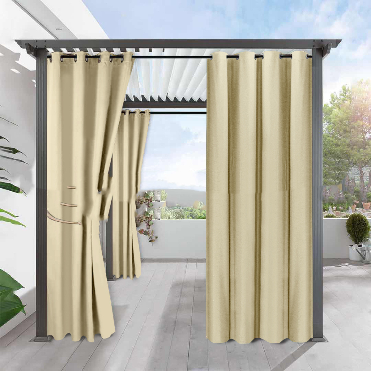 Simple Full Blackout Solid Color Fine Linen Blackout Waterproof Sunscreen Heat Insulation Curtain - Image 7