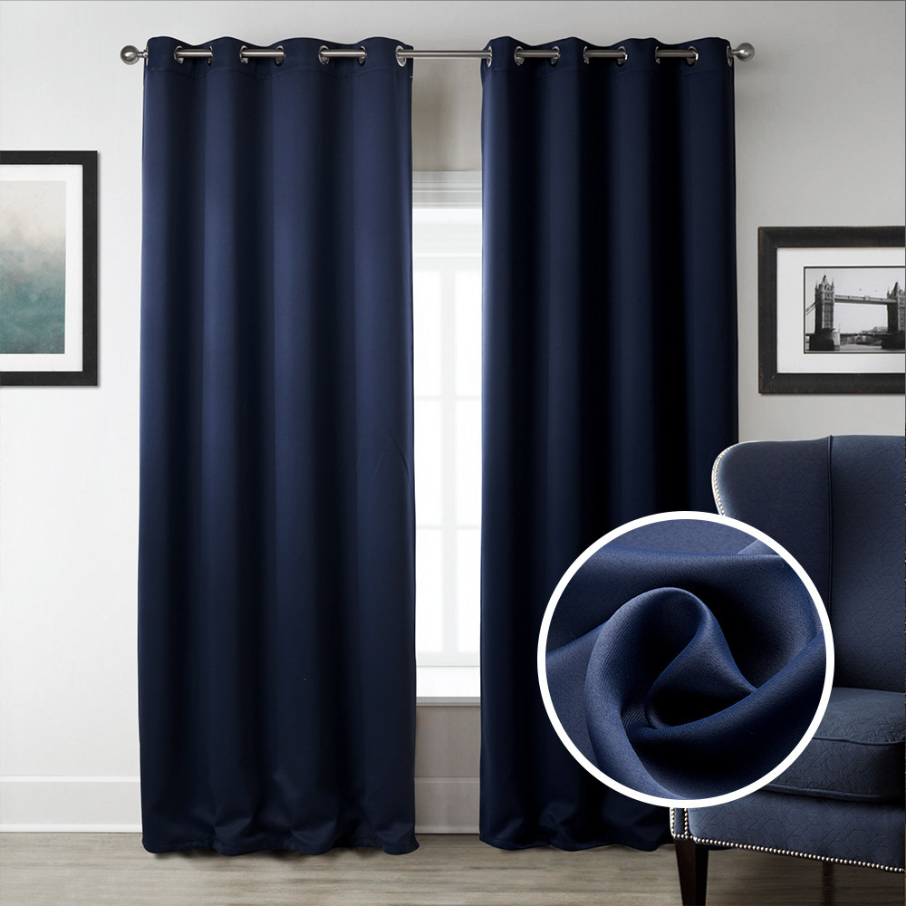 Dark Blue Bedroom Blackout Fabric Printed Curtains - Image 5