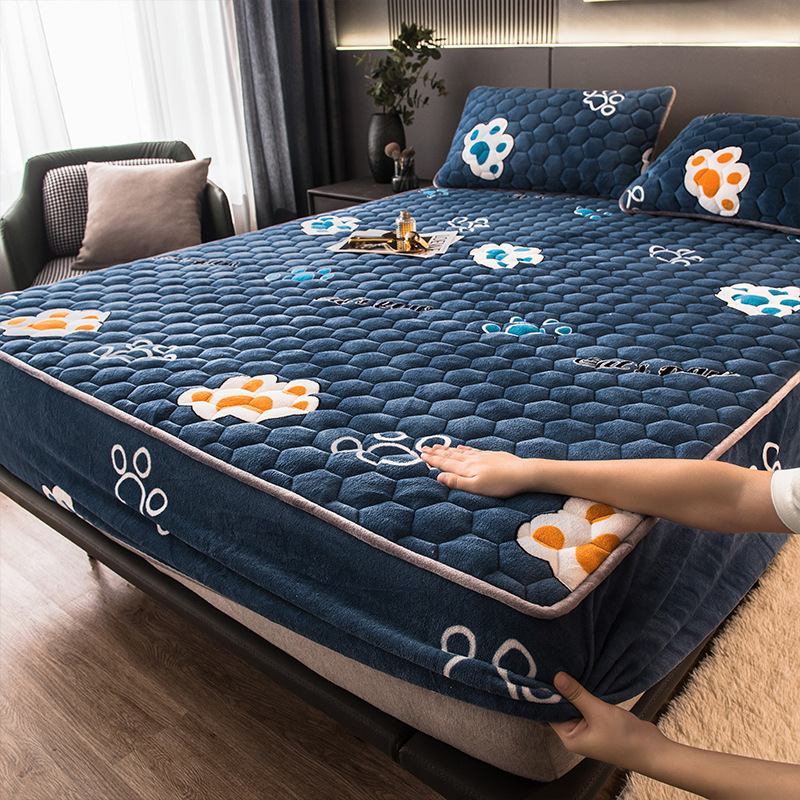 Crystal Pile Clip Cotton Bed Bonnet Thickened Coral Pile Bed Cover In Autumn And Winter - Image 5