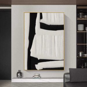 Large Black And White Abstract  Handmade Painting Textured Wall Art Modern Beige Black Painting On Canvas Minimalist Wall Home Decoration