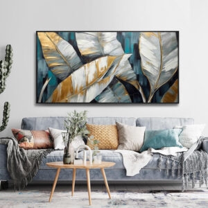 Handmade Oil Painting Canvas Wall Art Decoration Abstract Large Golden Green Banana Leaves Pictures Modern Family Bedroom Decor Rolled Frameless Unstretched Painting