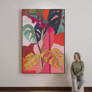 Handmade Oil Painting Canvas Wall Art Decoration Modern Retro Colorful Banana Leaves Flowers Plants For Home Living Room Decor Rolled Frameless Unstretched Painting