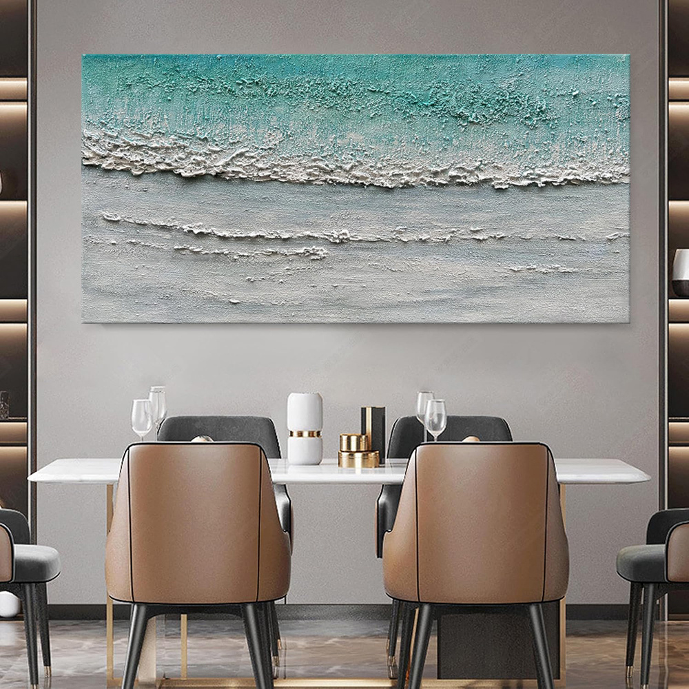 Blue Sea Ocean Wave Beach Canvas Abstract Textured Art Pure Hand-painted Oil Painting Home Decoration Restaurant For Living Room Bedroom Wall Decor - Image 2