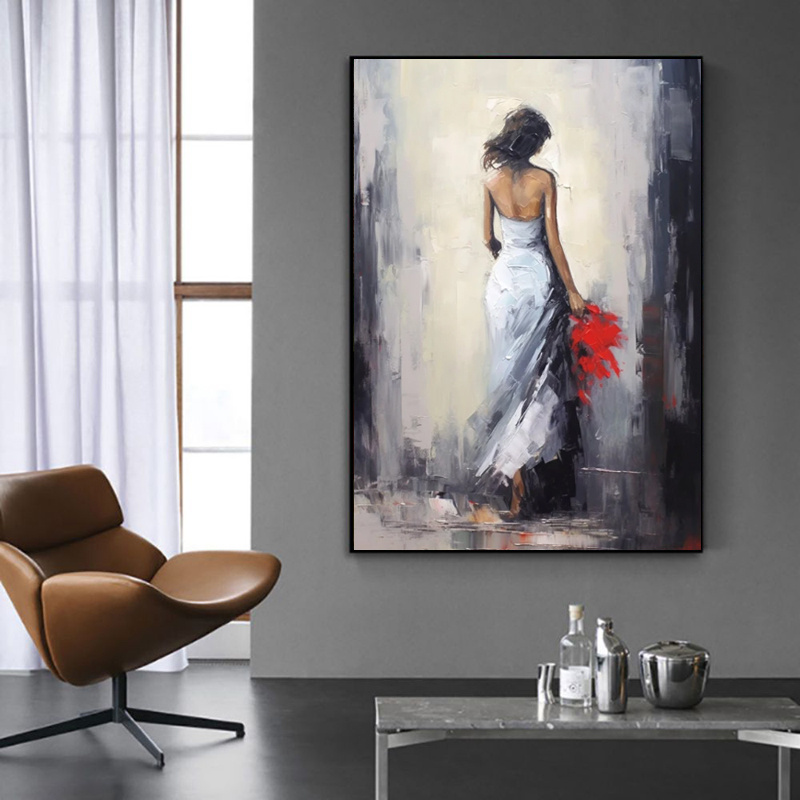 Oil Painting Handmade Hand Painted Wall Art Woman In A White Dress Home Decoration Decor Rolled Canvas No Frame Unstretched