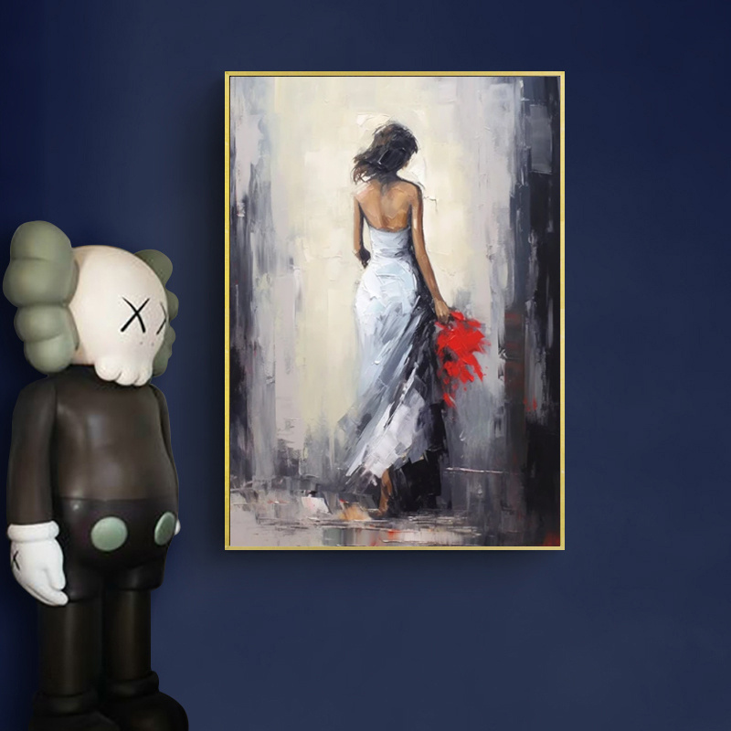 Oil Painting Handmade Hand Painted Wall Art Woman In A White Dress Home Decoration Decor Rolled Canvas No Frame Unstretched - Image 2